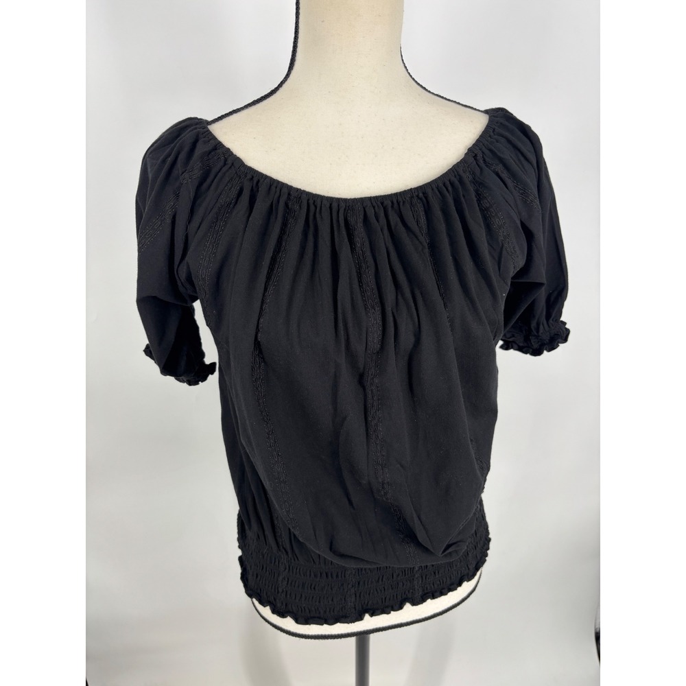 Lauren Ralph Lauren Top‎ Womens Size S Black Peasant Blouse Smocked Off Shoulder